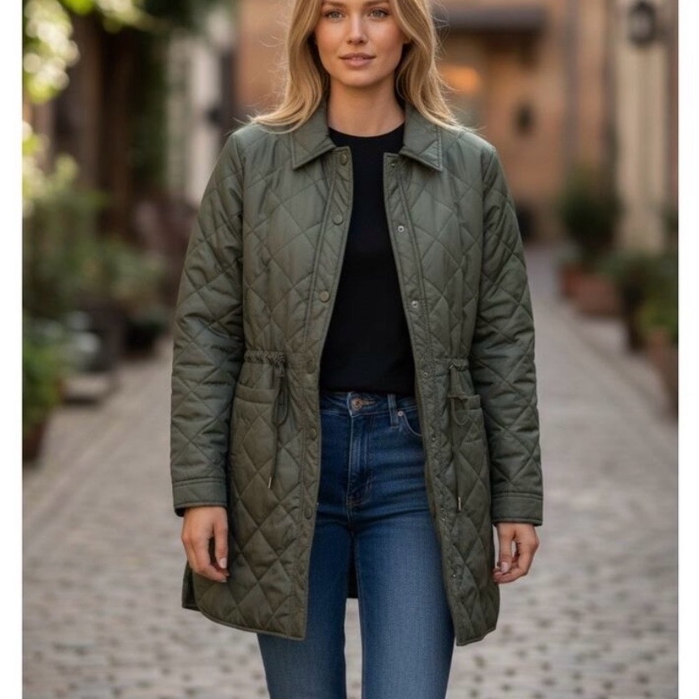 Treasure & Bond Quilted Utility Jacket in Olive